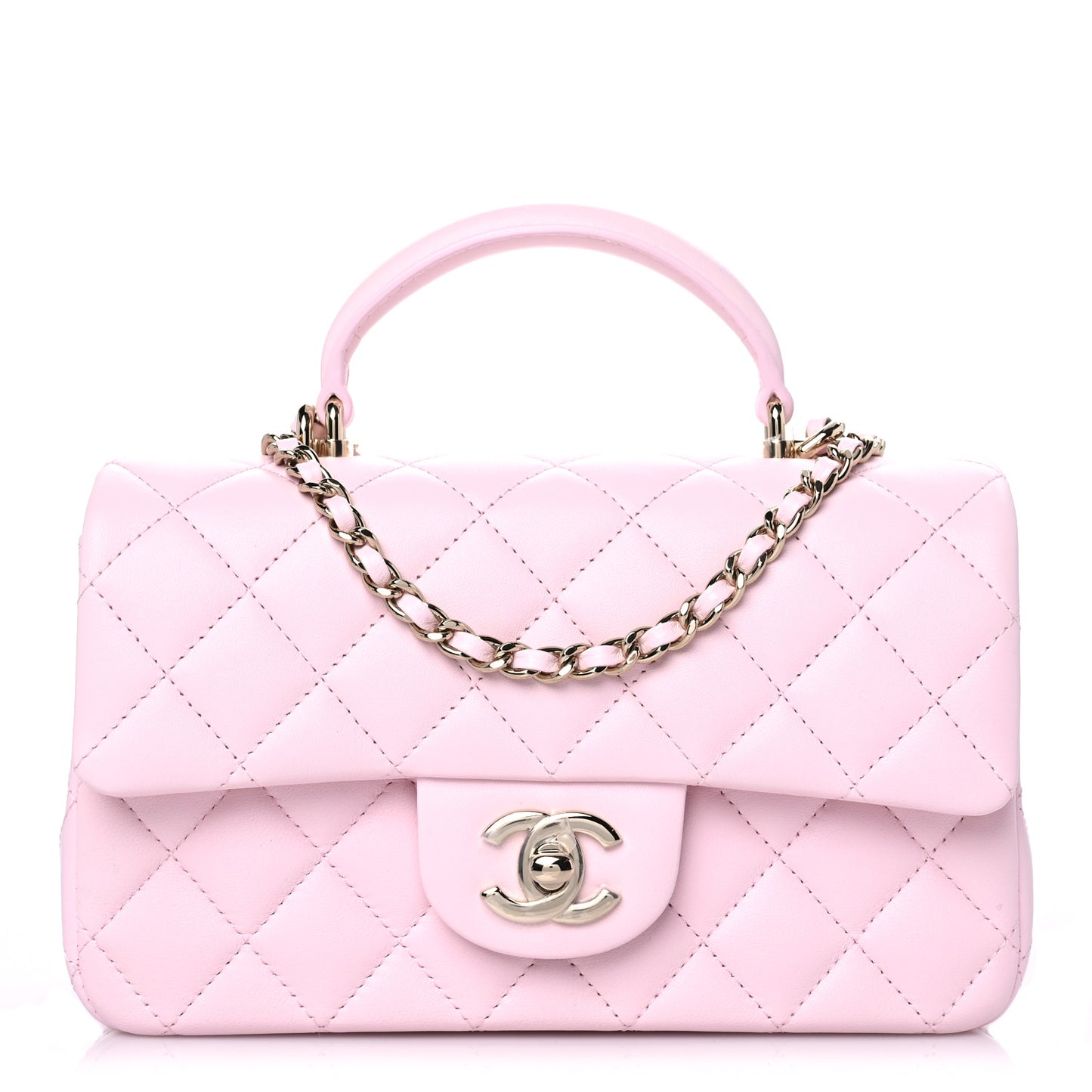 Lambskin Quilted Mini Top Handle Rectangular Flap Light Pink