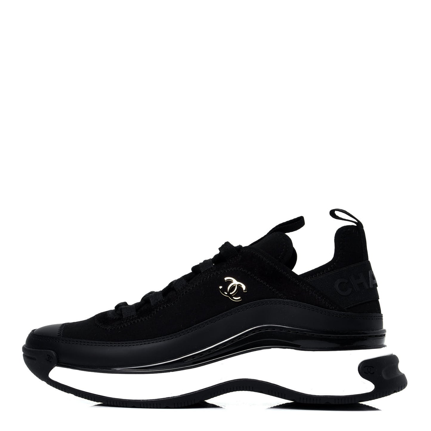 Velvet Calfskin Mixed Fibers CC Sneakers 38 Black