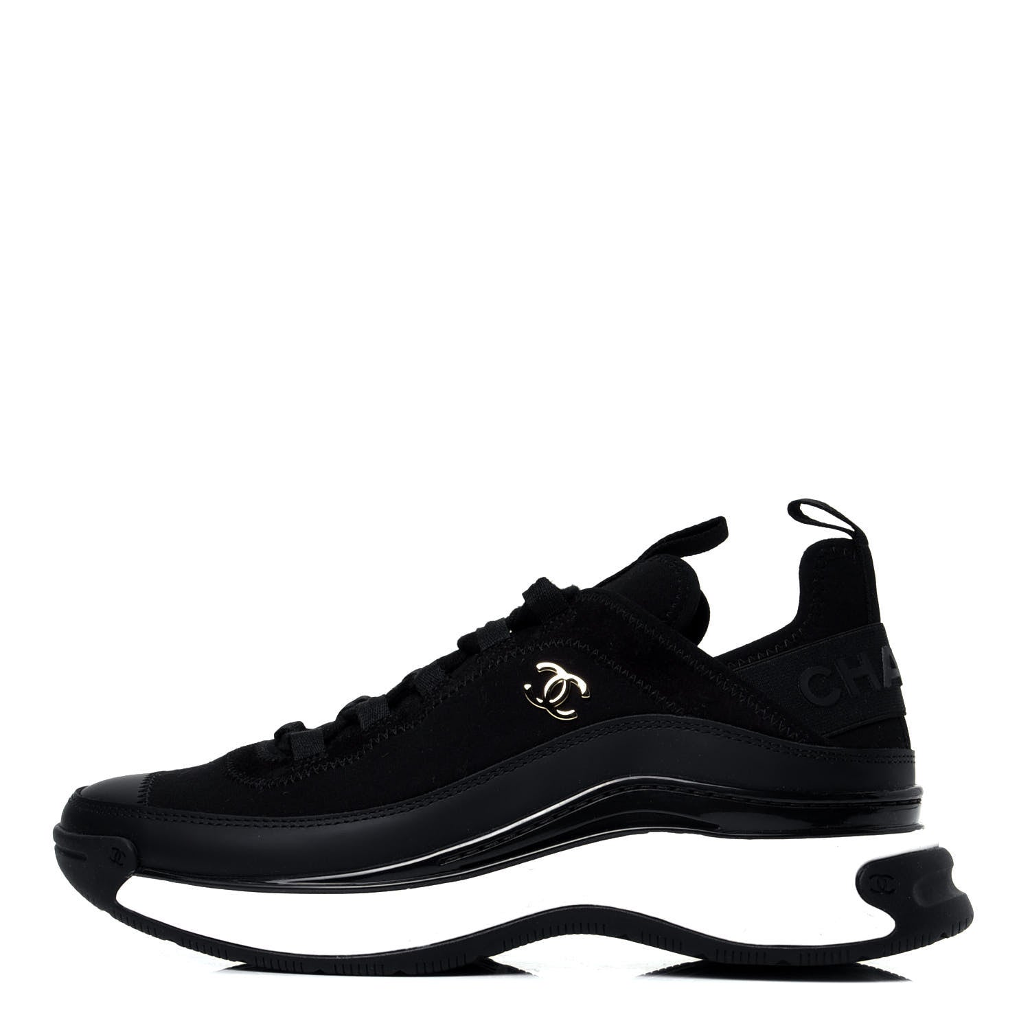 Chanel Velvet Calfskin Mixed Fibers CC Sneakers 38 Black 1 of 10
