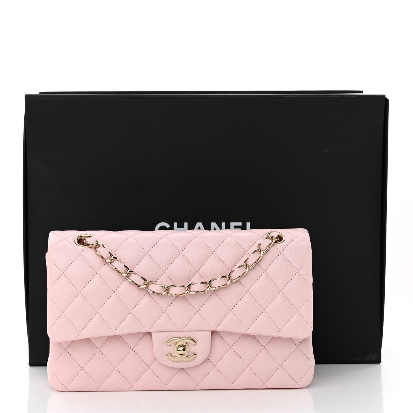 Caviar Quilted Medium Double Flap Light Pink