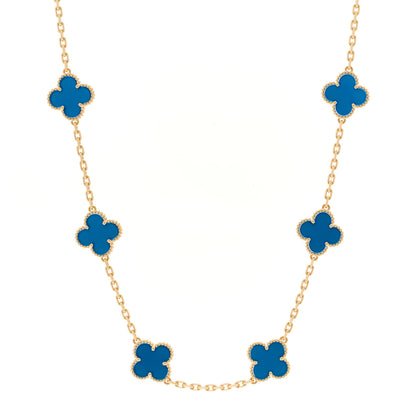 Van Cleef & Arpels 18K Yellow Gold Blue Agate 10 Motifs Vintage Alhambra Necklace 1 of 5