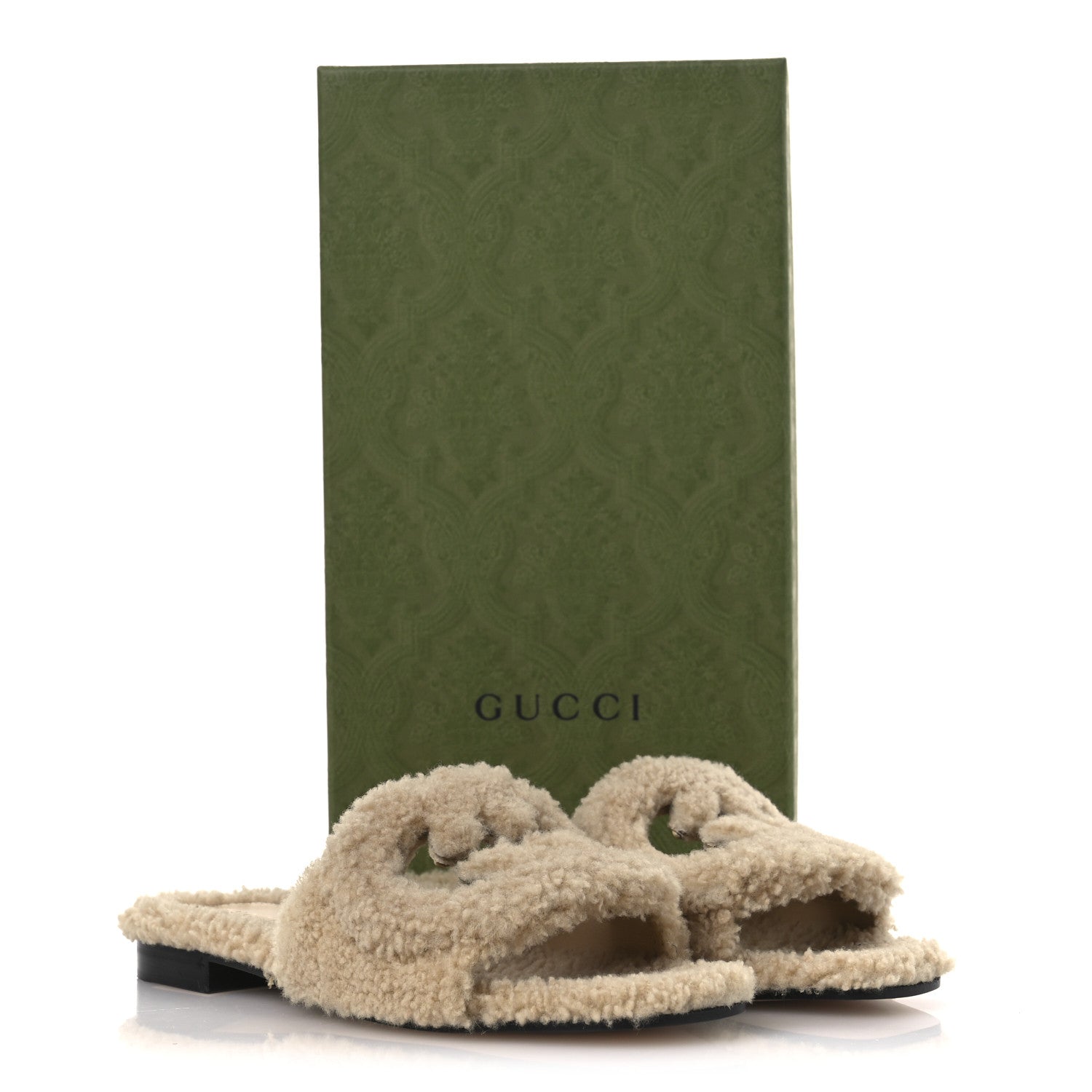Gucci Shearling Interlocking G Cut Out Slide Sandals 37 Butterscotch 10 of 10