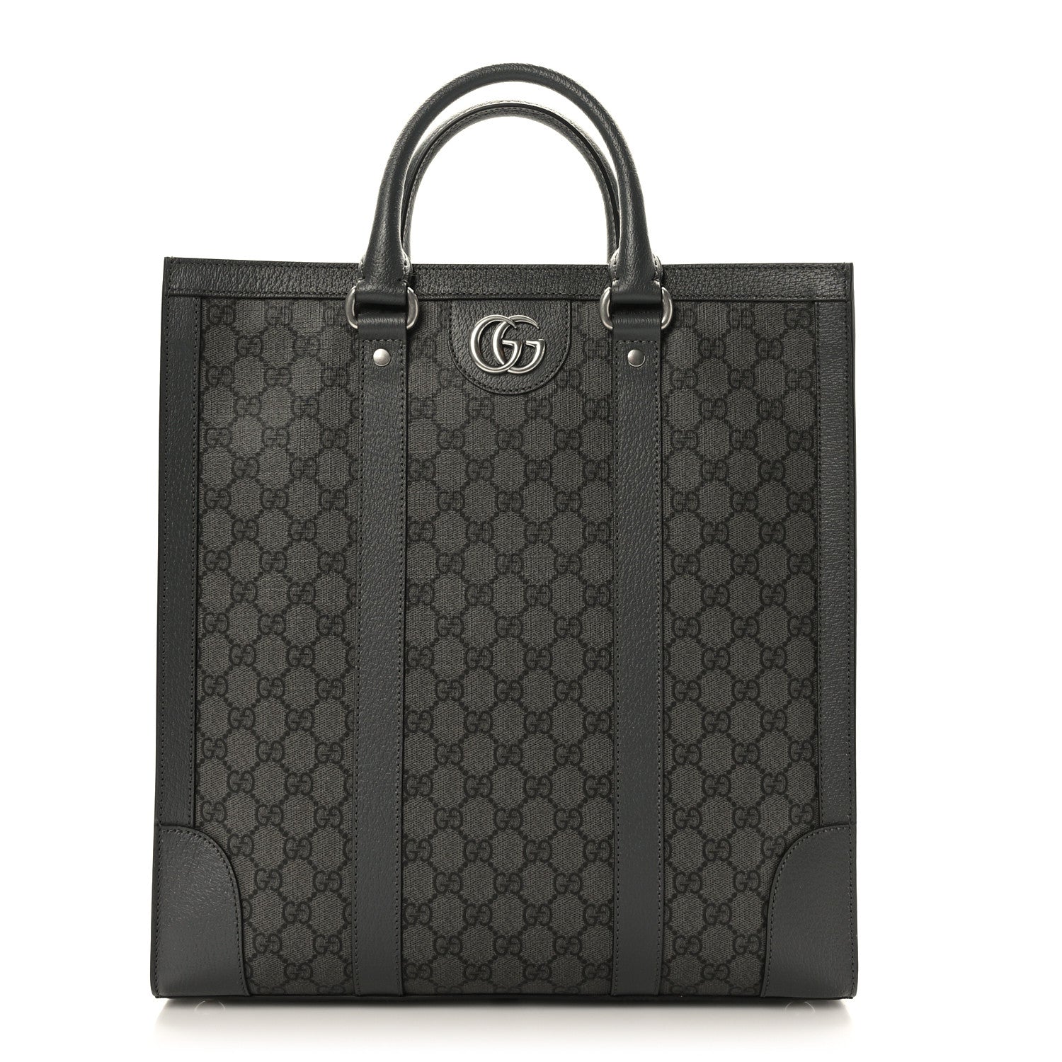 Gucci GG Supreme Monogram Textured Dollar Calfskin Medium Ophidia Tote Grey Black Graphite Grey 1 of 9