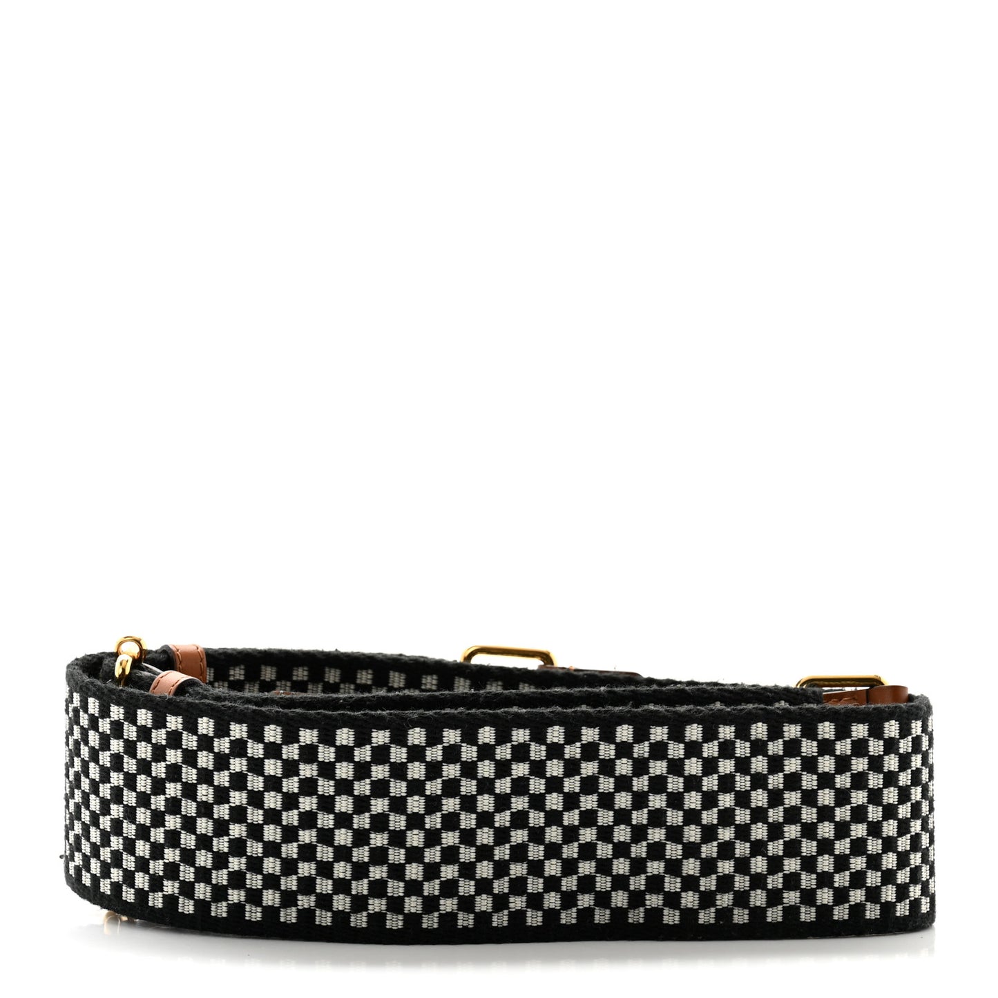 Ribbon Vitello King Logo Embossed Gingham Woven Adjustable Strap You Panna Black Cuoio