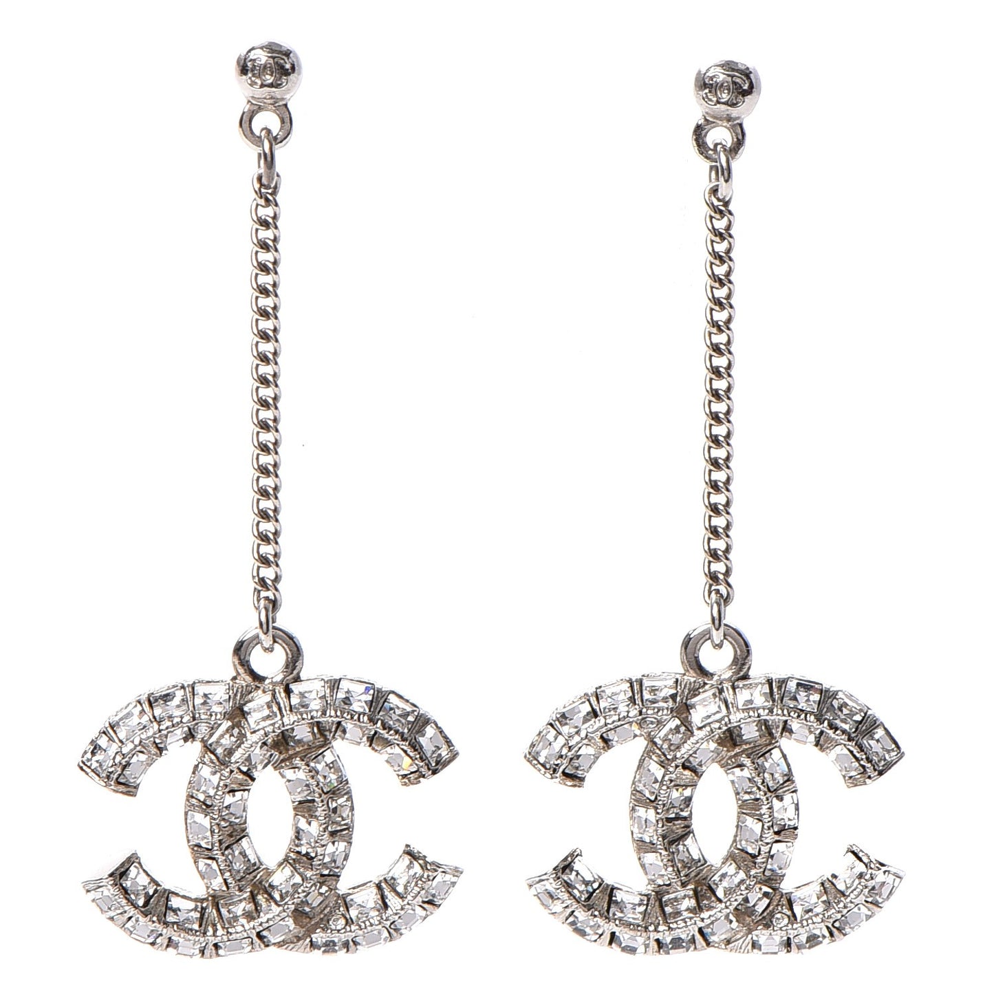 Baguette Crystal CC Dangle Earrings Silver