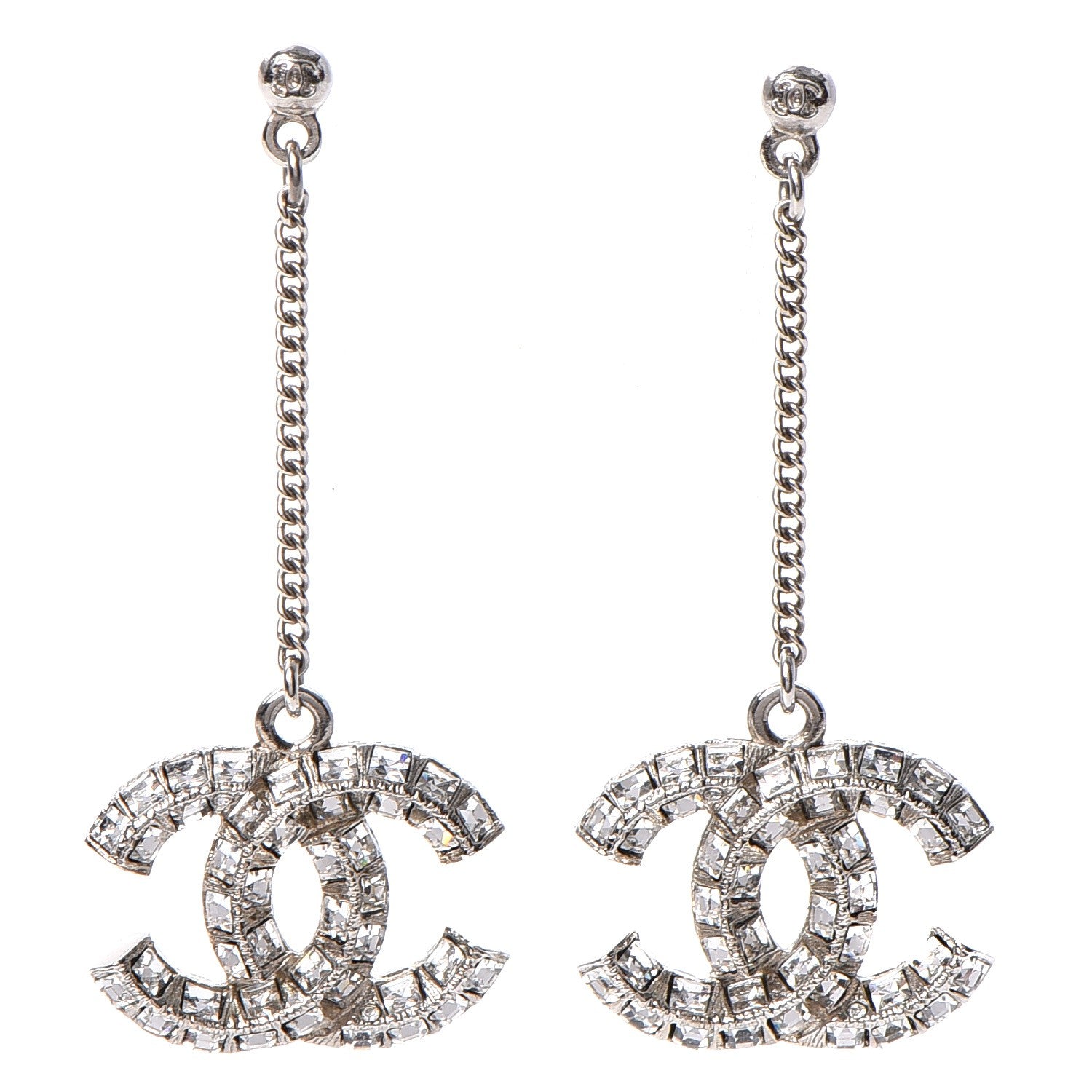 Chanel Baguette Crystal CC Dangle Earrings Silver 1 of 5