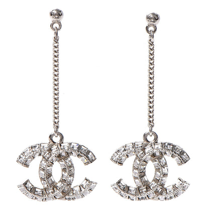 Chanel Baguette Crystal CC Dangle Earrings Silver 1 of 5
