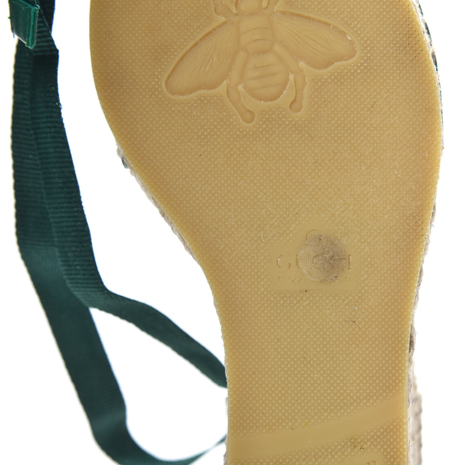 Gucci Canvas Malaga Kid Web Ankle Wrap Espadrille Wedge Sandals 38.5 Green Red Mystic White Emerald 7 of 9