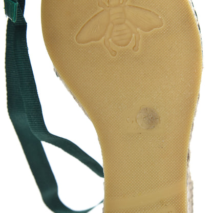 Gucci Canvas Malaga Kid Web Ankle Wrap Espadrille Wedge Sandals 38.5 Green Red Mystic White Emerald 7 of 9