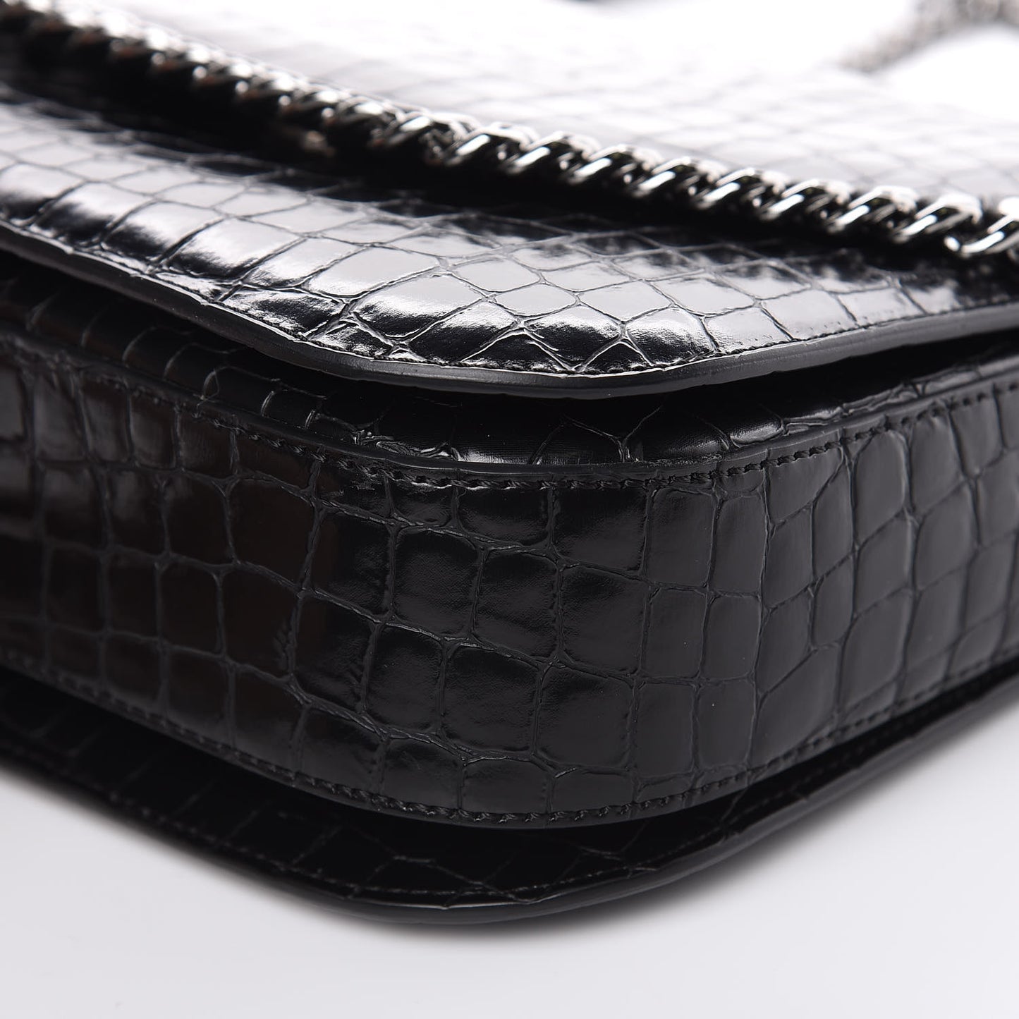 Embossed Crocodile Effect Medium Falabella Box Shoulder Bag Black