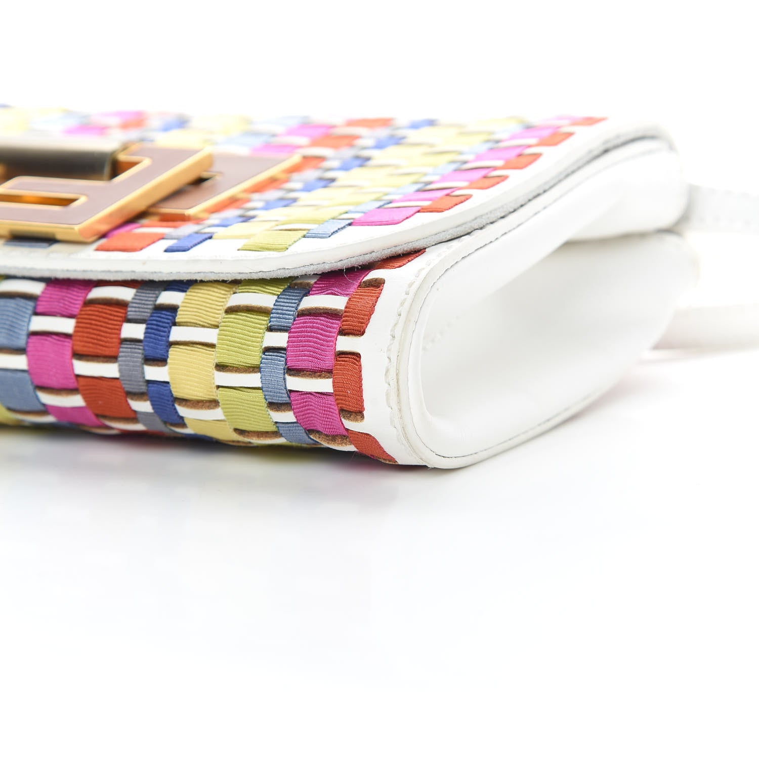 Fendi Fabric Calfskin Woven Crossbody White Multicolor 10 of 12