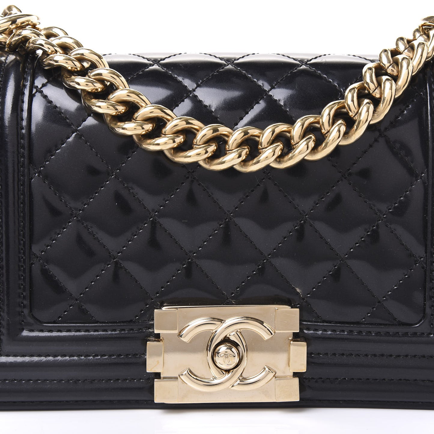 Iridescent Glazed Calfskin Quilted Small Boy Flap Black