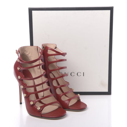 Gucci Malaga Kid Aneta Ladder-Strap Peep Toe Booties 37.5 Hibiscus Red 13 of 13