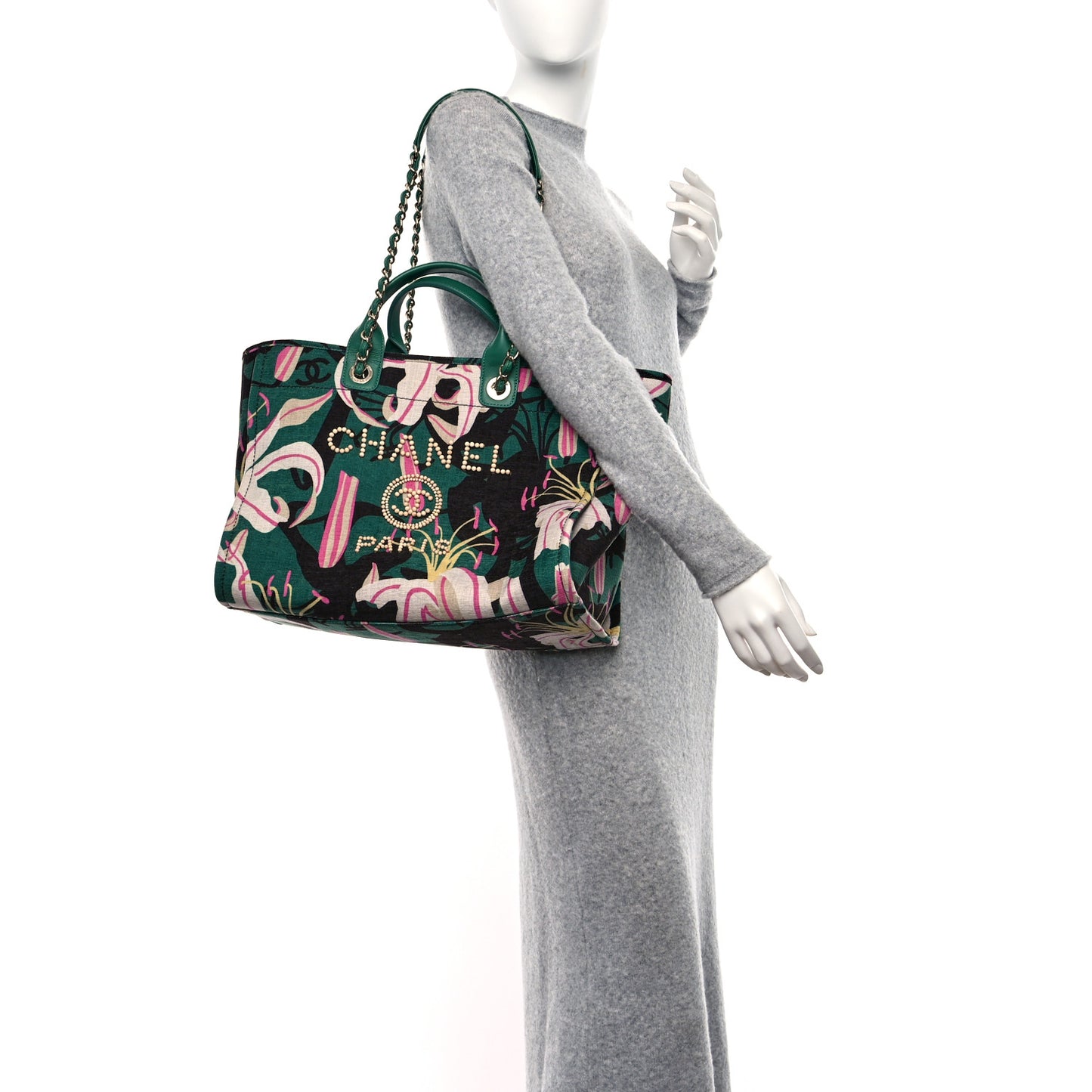 Velvet Calfskin Beaded Medium Deauville Tote Pink Green Black