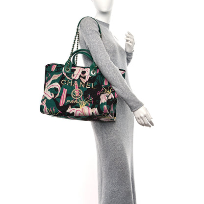 Chanel Velvet Calfskin Beaded Medium Deauville Tote Pink Green Black 2 of 10