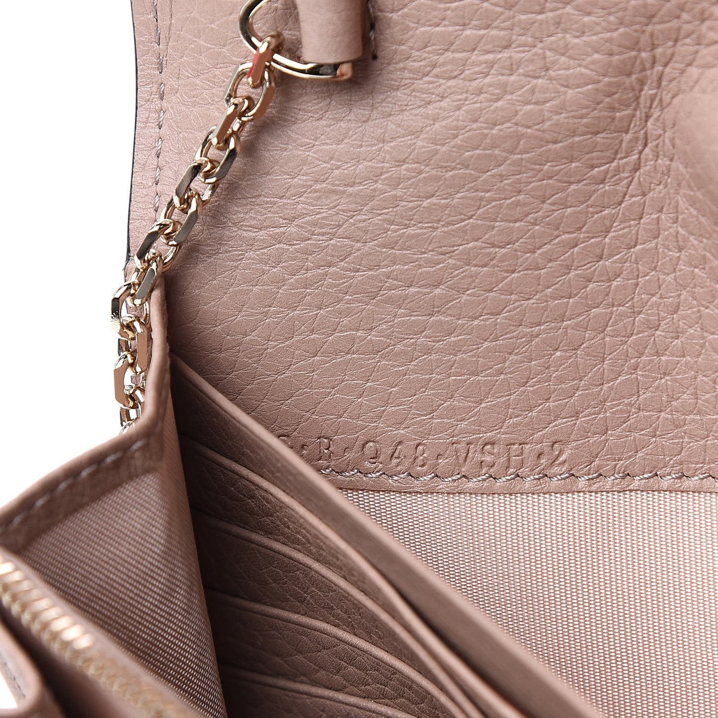 Pebbled Calfskin Rockstud Envelope Wallet on Chain Poudre