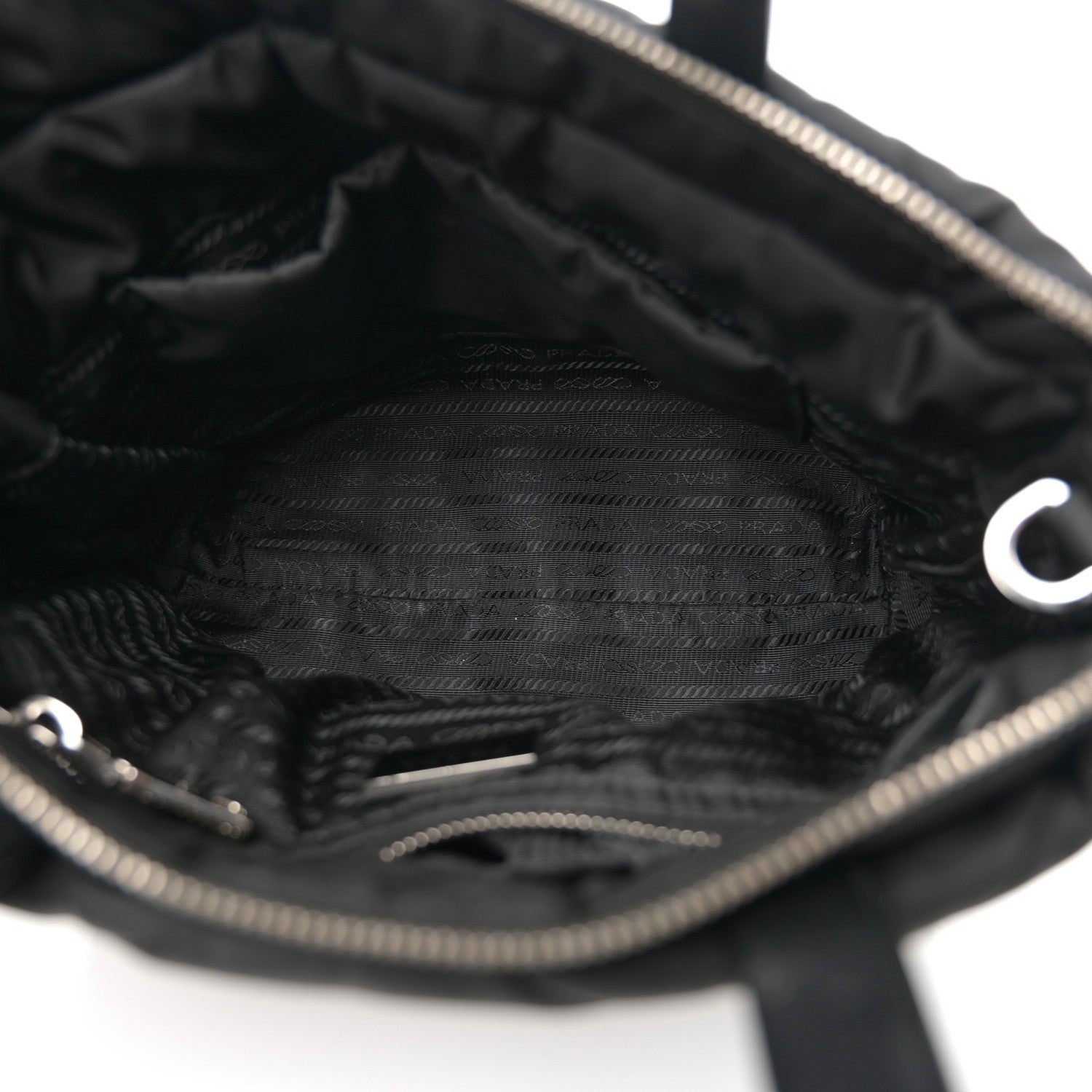 Prada Re-Nylon Nappa Triangle Quilted Padded Double Handled Zip Pocket Tote Black 5 of 11