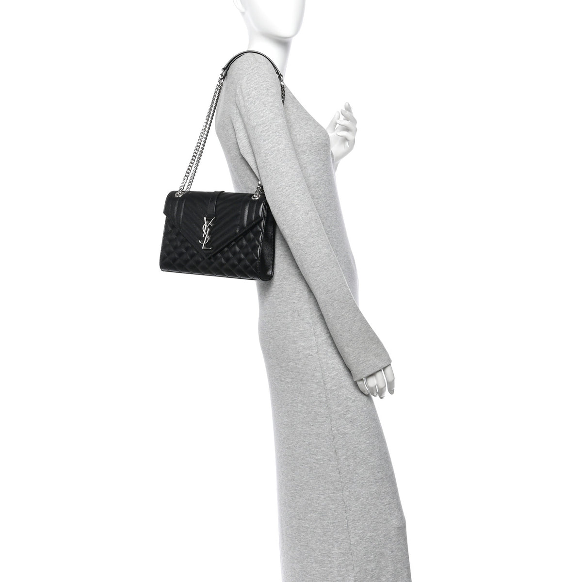 Saint Laurent Grain De Poudre Textured Mixed Matelasse Triquilt Medium Monogram Satchel Black 2 of 11