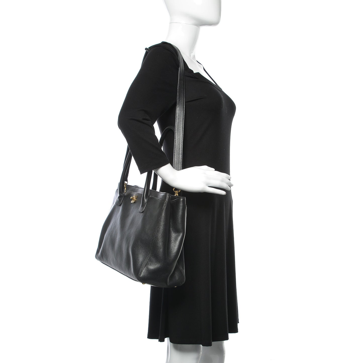 Calfskin Cerf Executive Shopper Tote Black