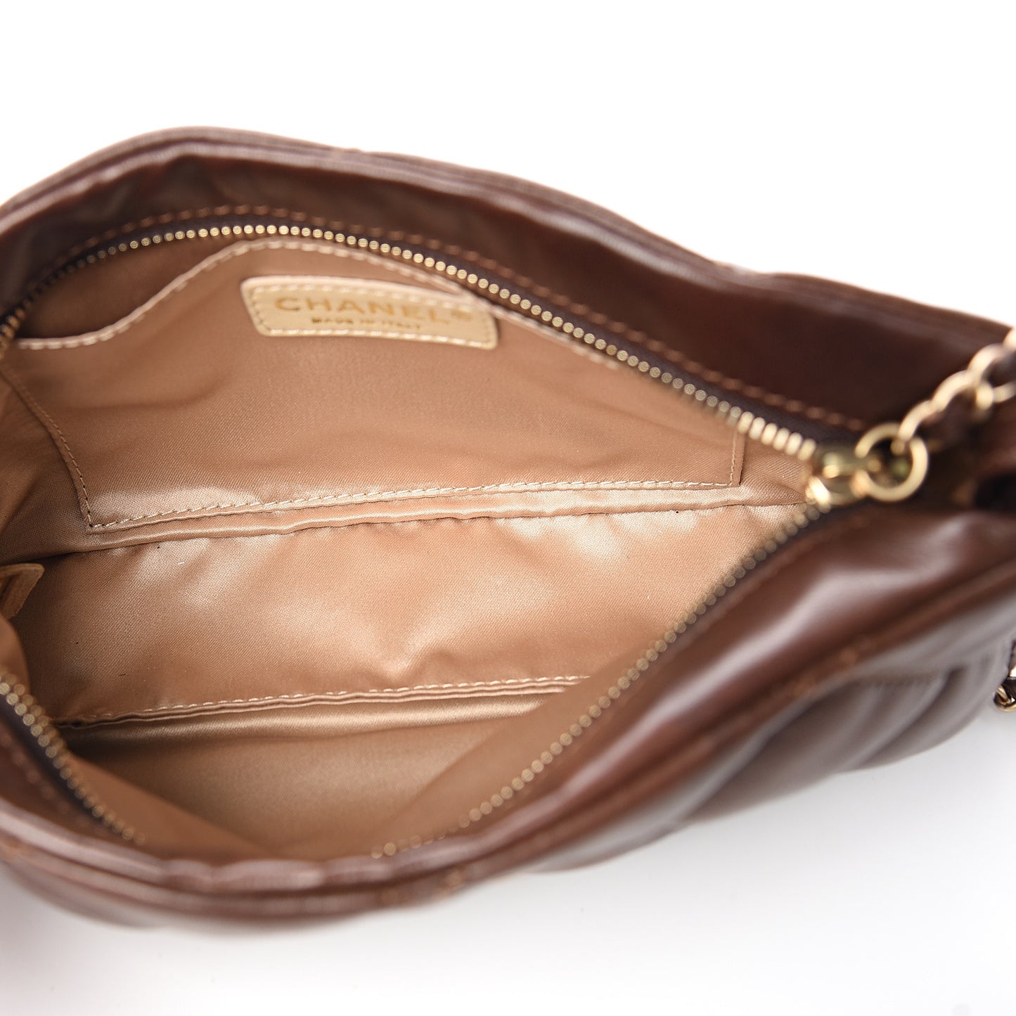 Lambskin Bubble Quilt Pochette Brown