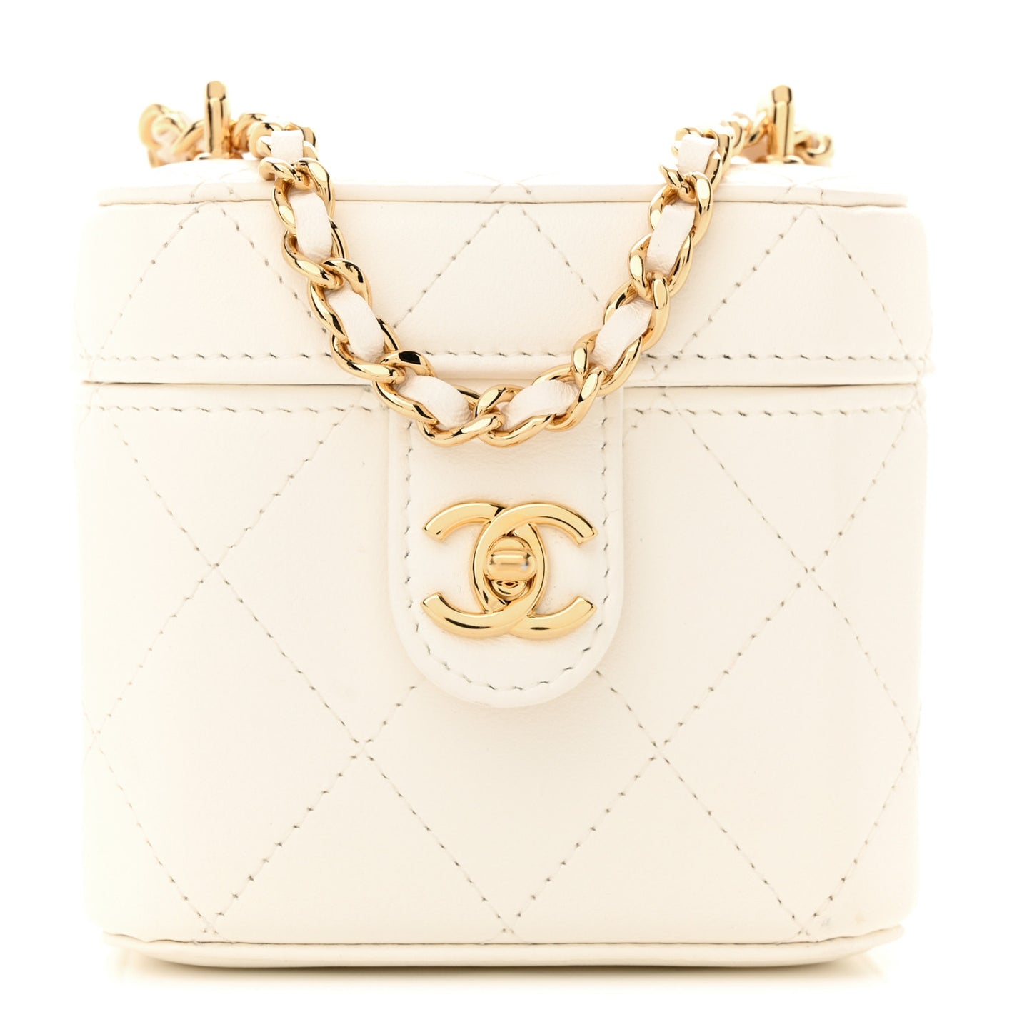 Lambskin Quilted Vanity Clutch With Chain White