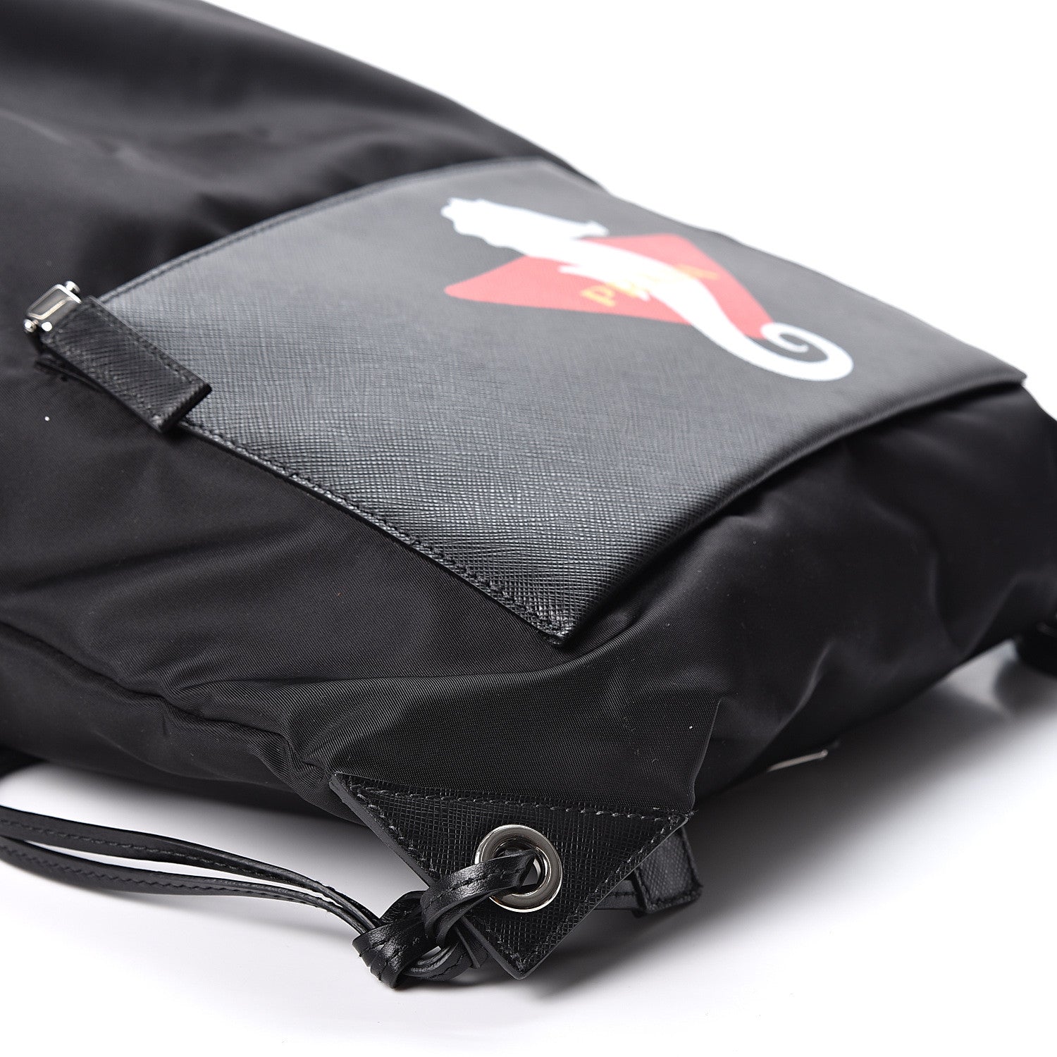 Prada Tessuto Nylon Saffiano Seahorse Drawstring Backpack Black 8 of 9