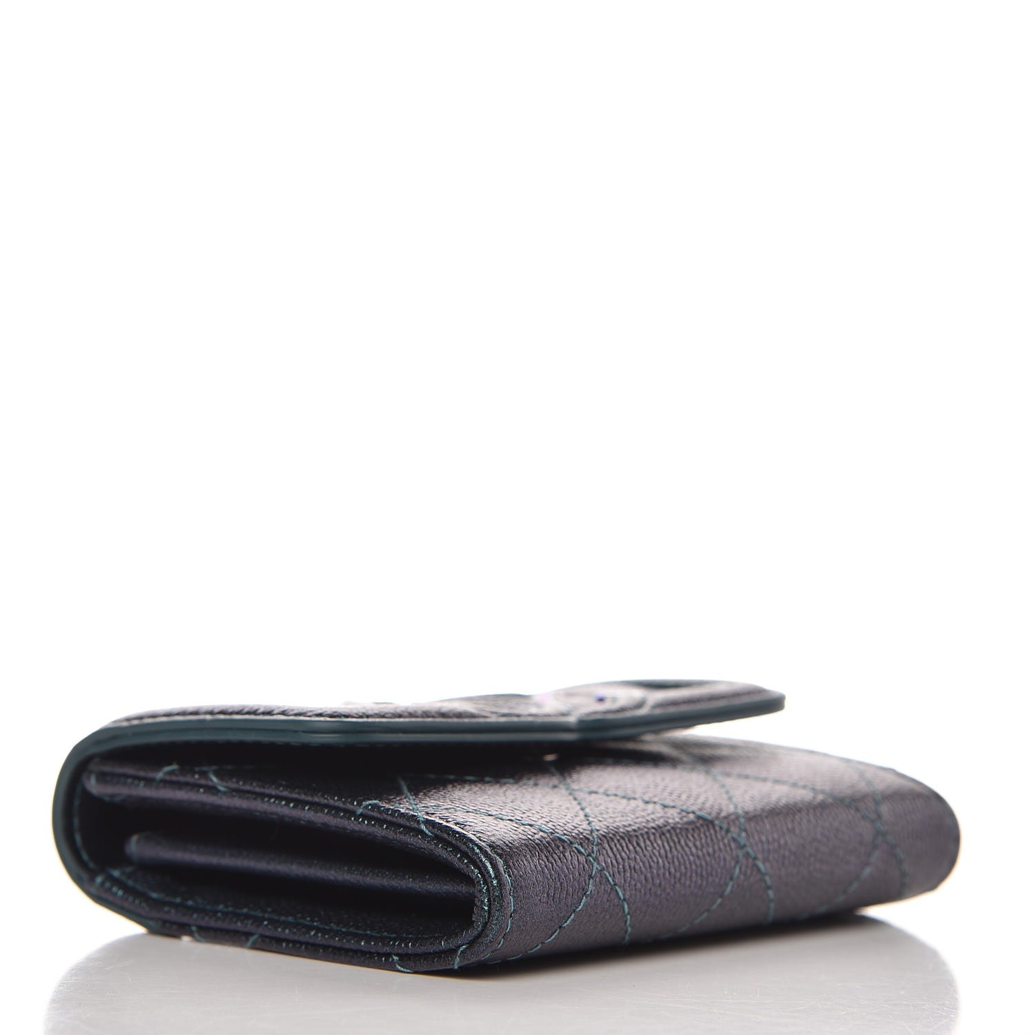 Chanel Iridescent Caviar Quilted Filigree Card Holder Dark Turquoise 4 of 9