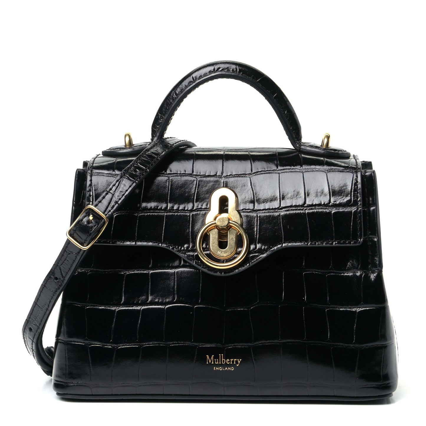Shiny Croc Calfskin Embossed Micro Seaton Black