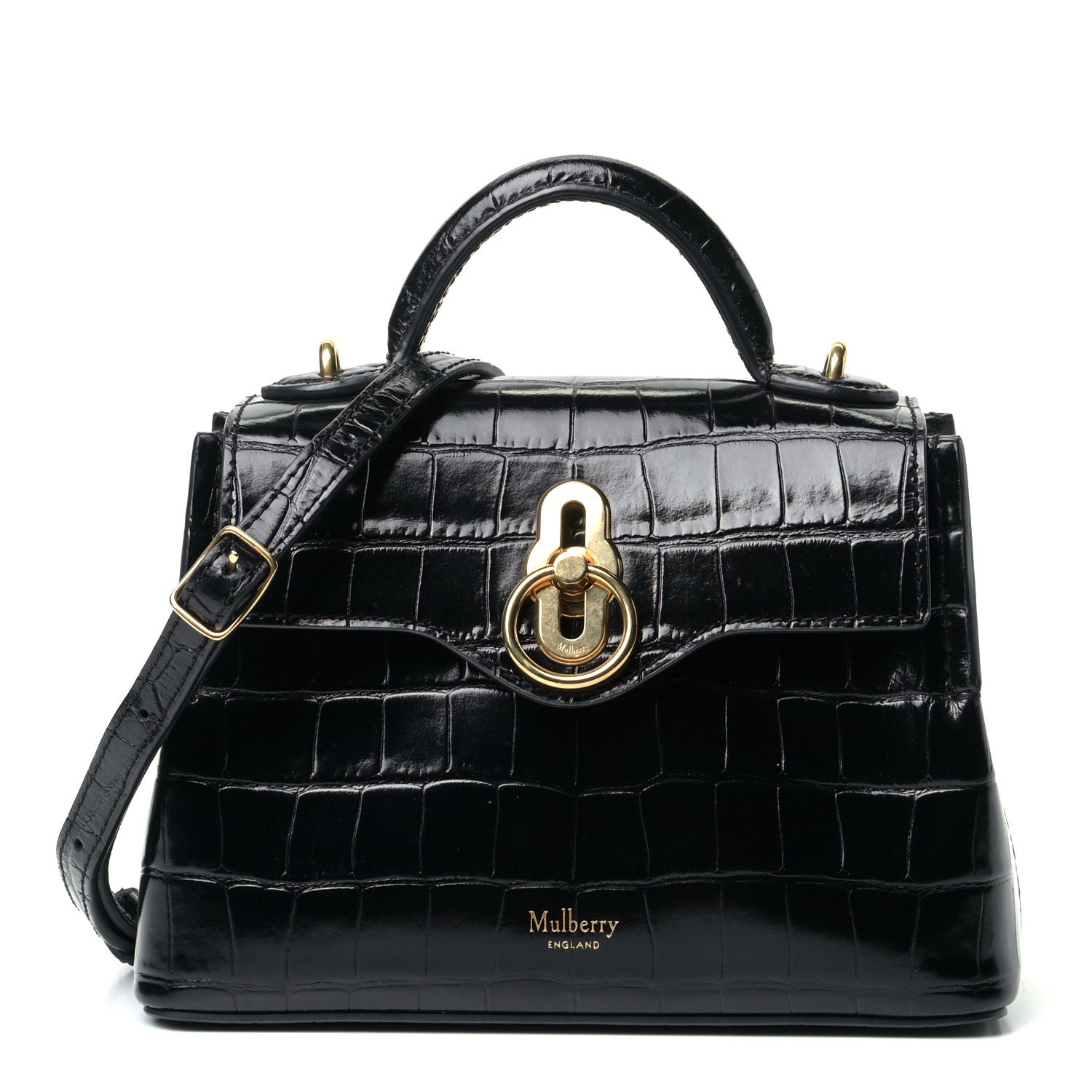 Mulberry Shiny Croc Calfskin Embossed Micro Seaton Black 2 of 9