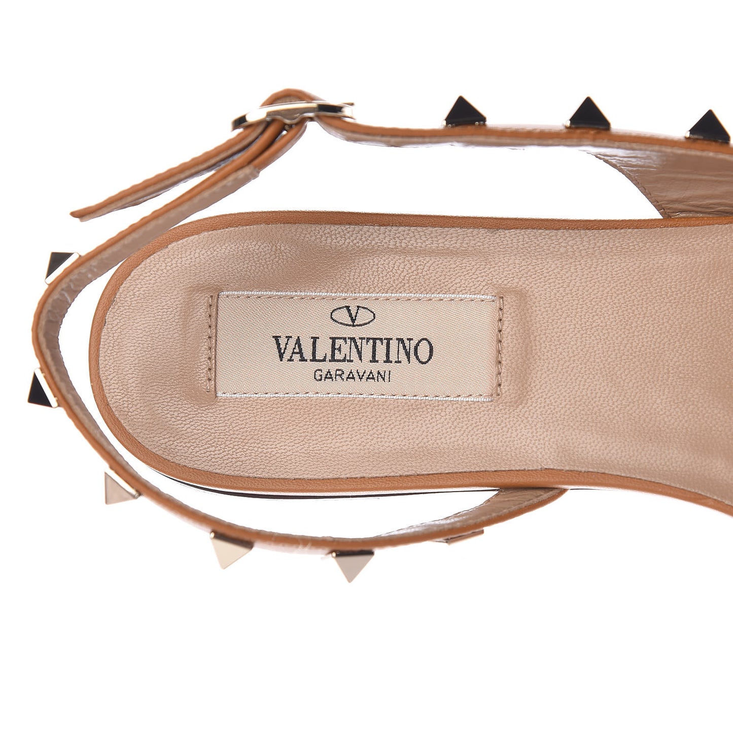 Pebbled Calfskin Rockstud Slingback Flats 36.5 Cuoio