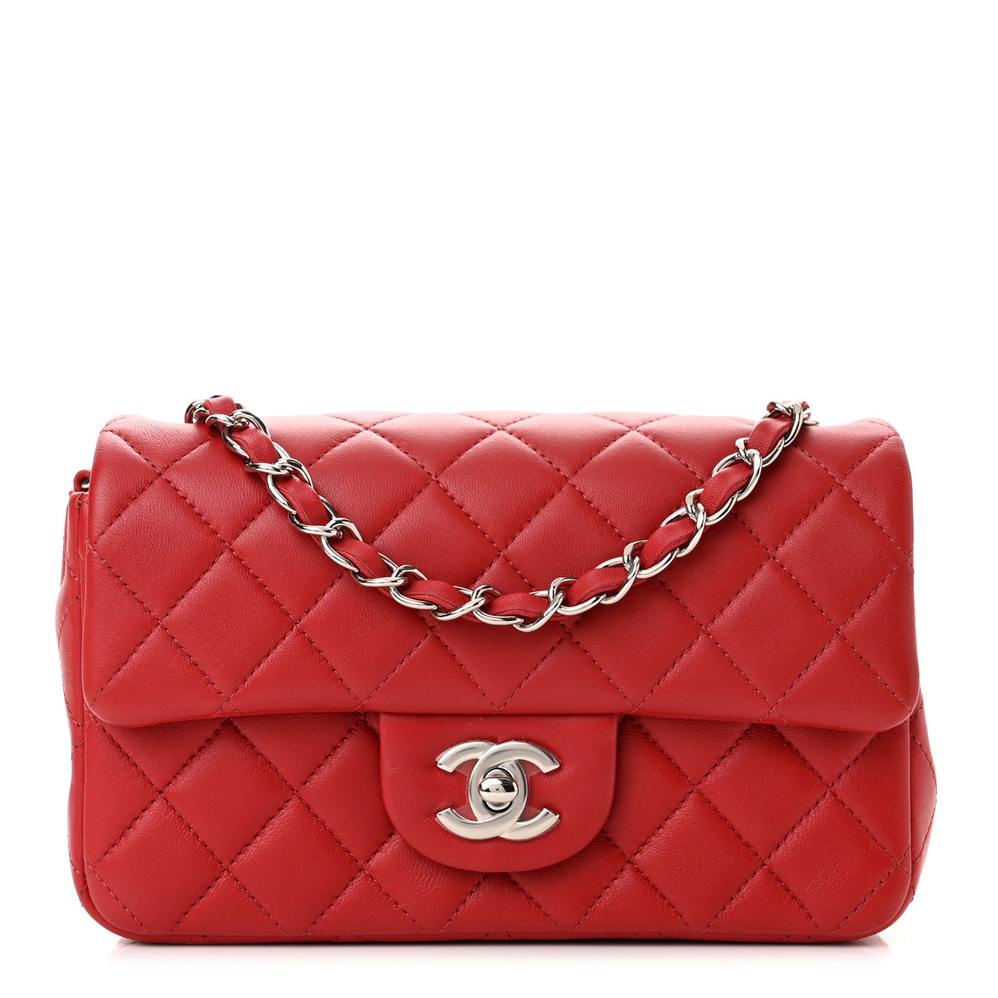 Lambskin Quilted Mini Rectangular Flap Red