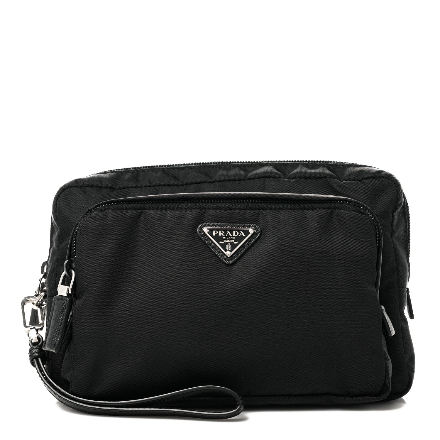 Prada Tessuto Nylon Saffiano Wristlet Black 1 of 9