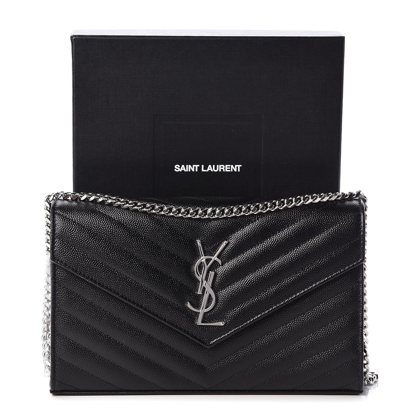 Grain De Poudre Matelasse Chevron Monogram Chain Wallet Black