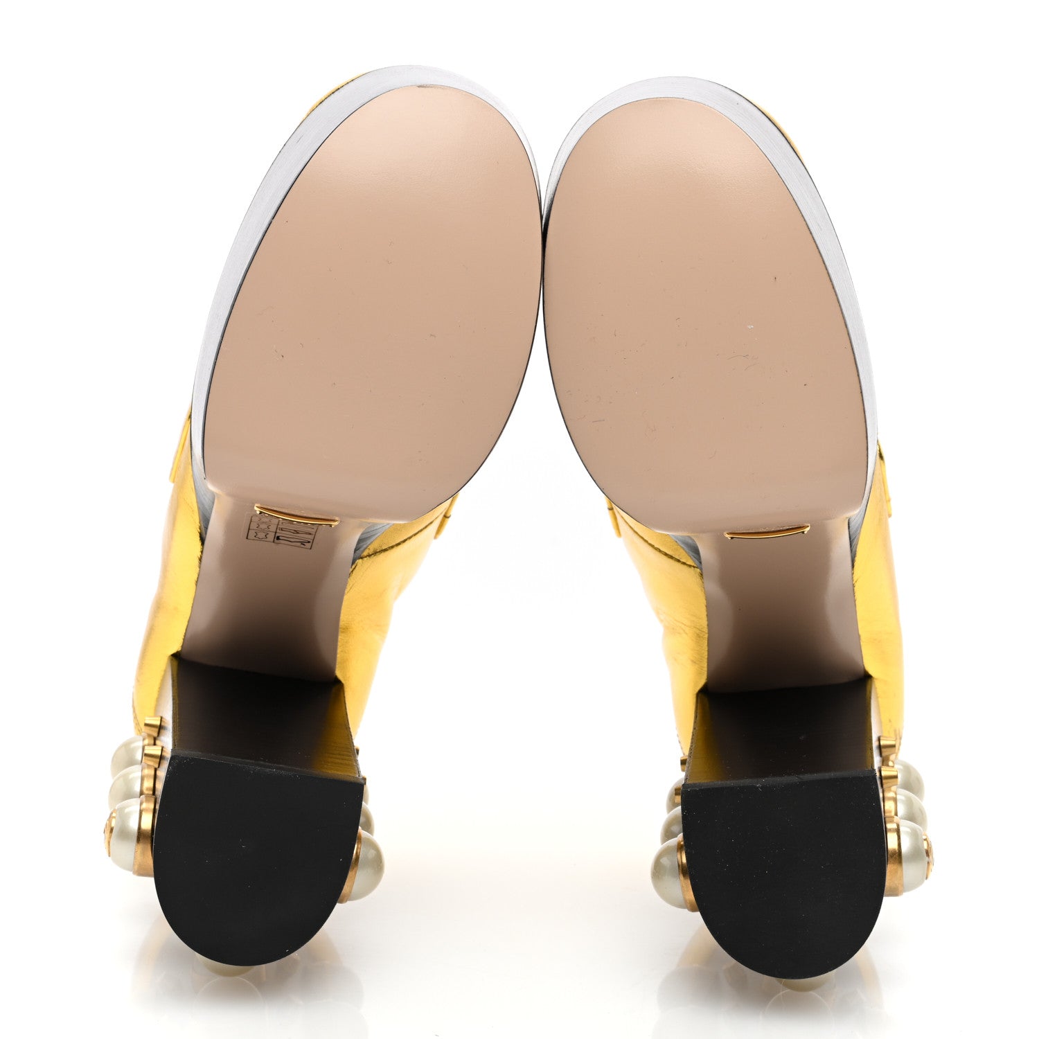 Gucci Malaga Kid Pearl Studded Vegas Platform Loafers 35 Black Gold 5 of 7