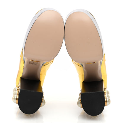 Gucci Malaga Kid Pearl Studded Vegas Platform Loafers 35 Black Gold 5 of 7