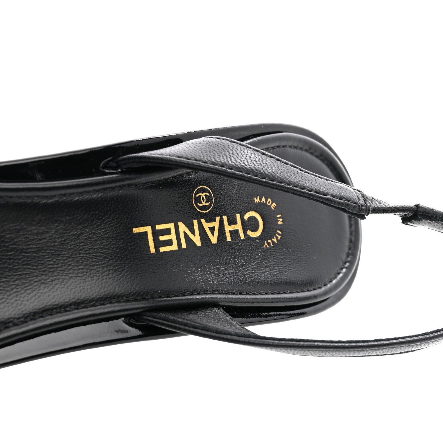 Chanel Lambskin Patent Cap Toe CC Apple Slingback Pumps 38 Black 8 of 10