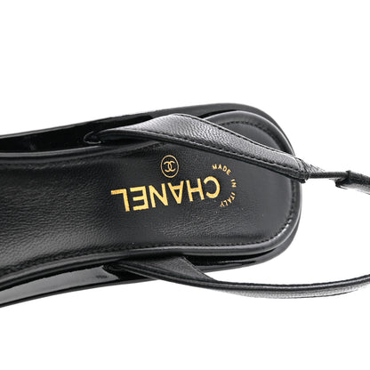 Chanel Lambskin Patent Cap Toe CC Apple Slingback Pumps 38 Black 8 of 10