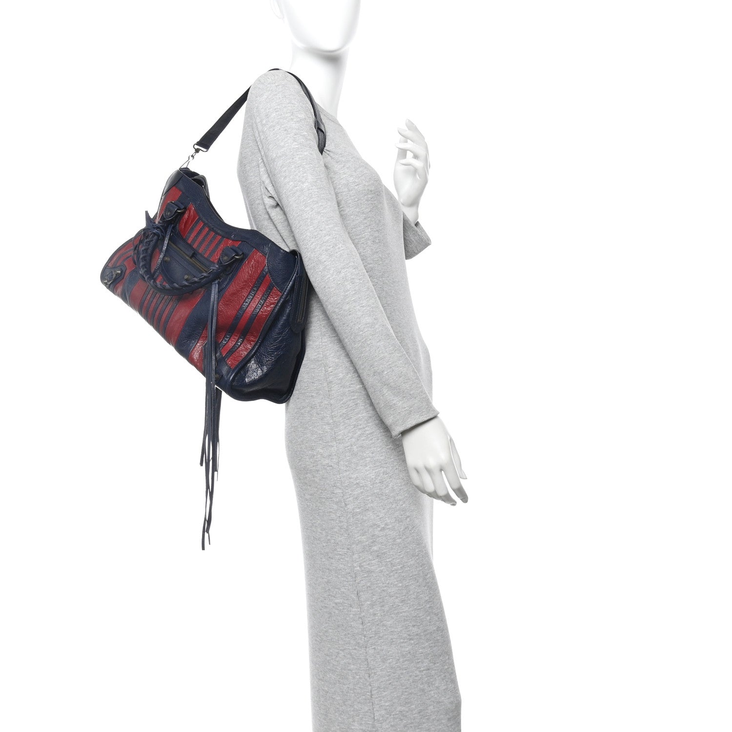 Balenciaga Cuir Arena Striped Classic Hardware City Bleu Nuit Rouge 2 of 11