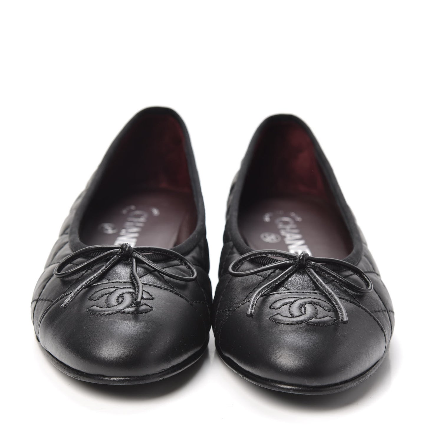 Aged Calfskin Quilted CC Cap Toe Ballerina Flats 36.5 Black