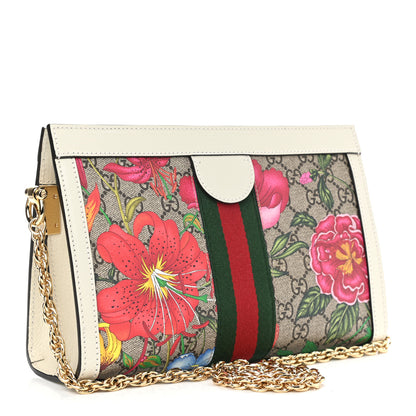 Gucci GG Supreme Monogram Flora Web Small Ophidia Chain Shoulder Bag White 3 of 10
