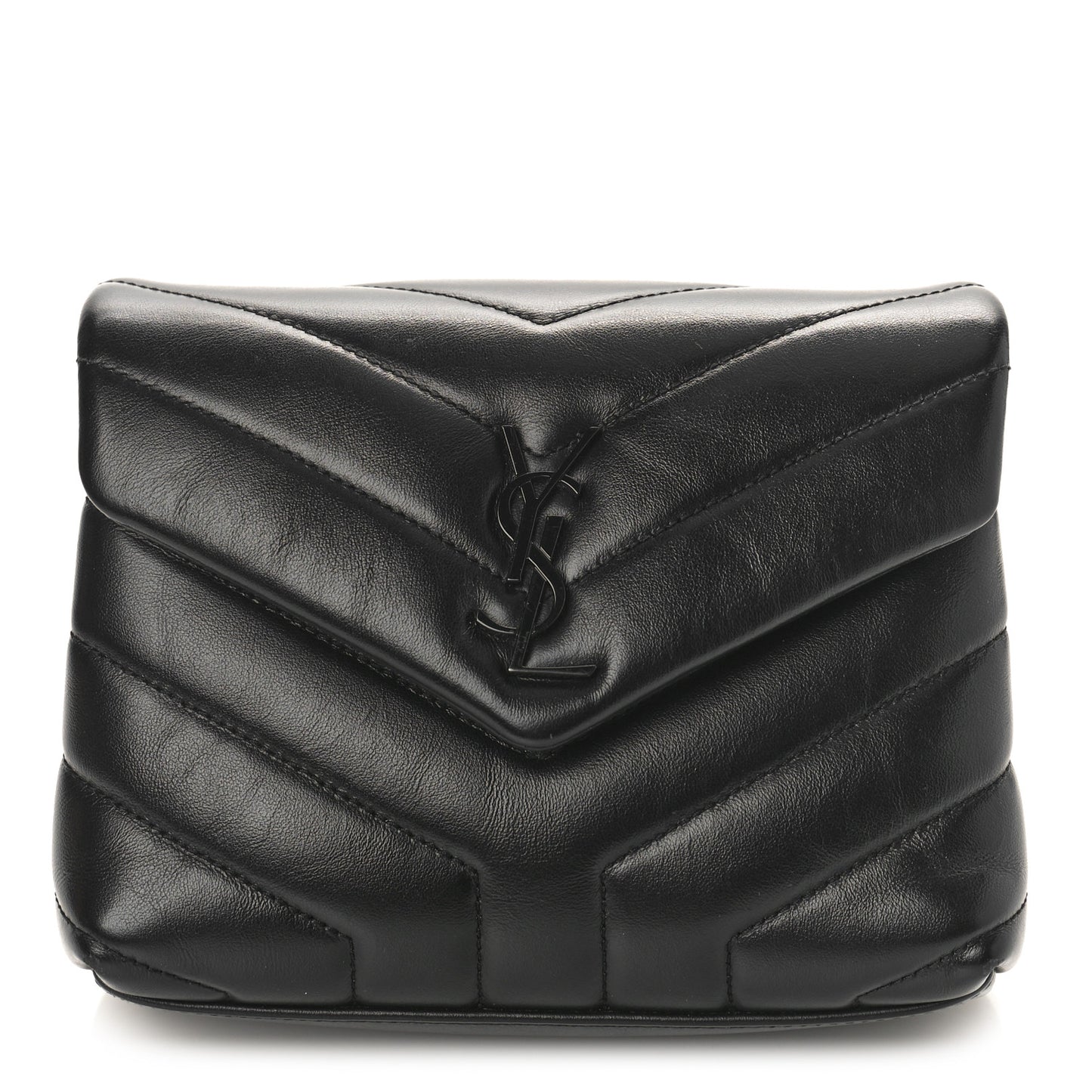 Calfskin Y Quilted Monogram Monochrome Toy Loulou Crossbody Bag Black
