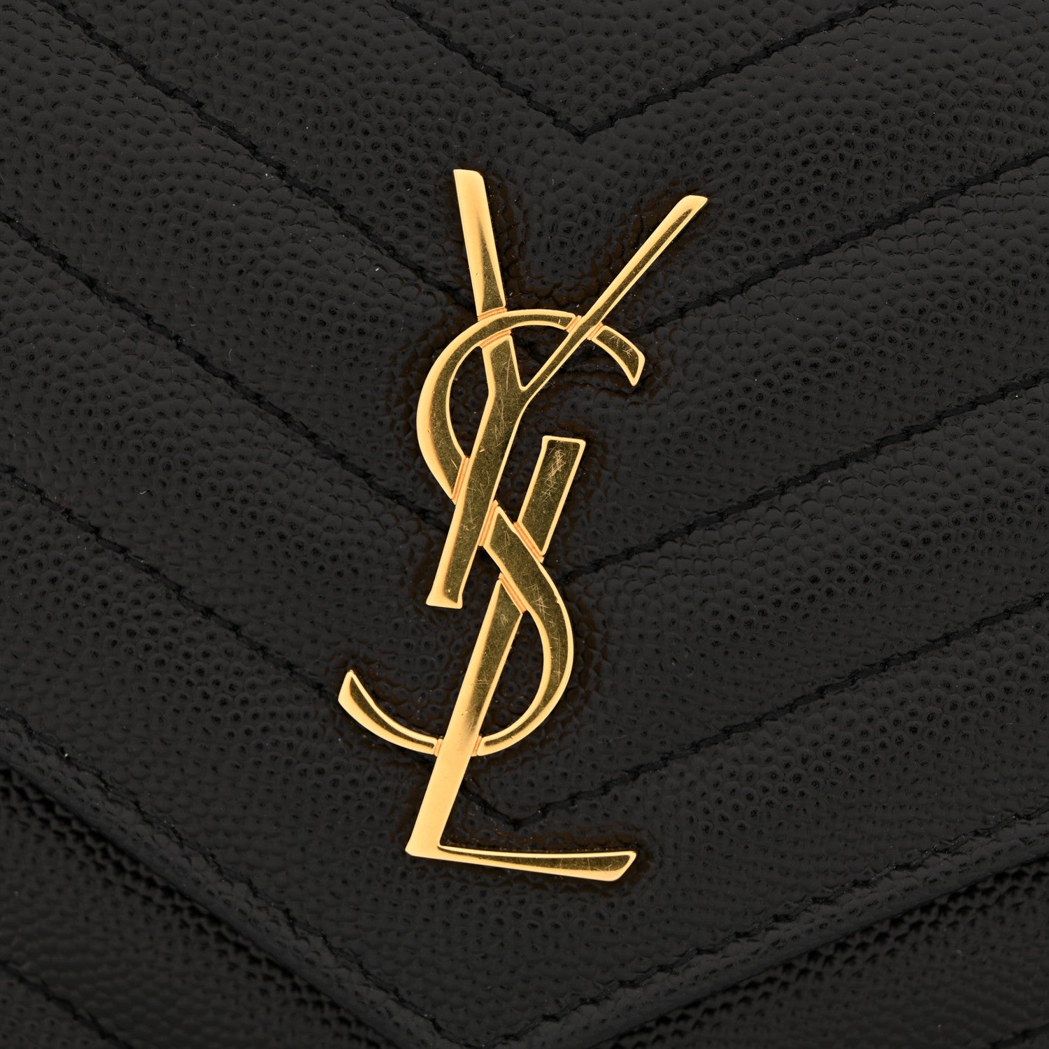 Saint Laurent Grain De Poudre Matelasse Chevron Monogram Envelope Chain Wallet Black 13 of 14
