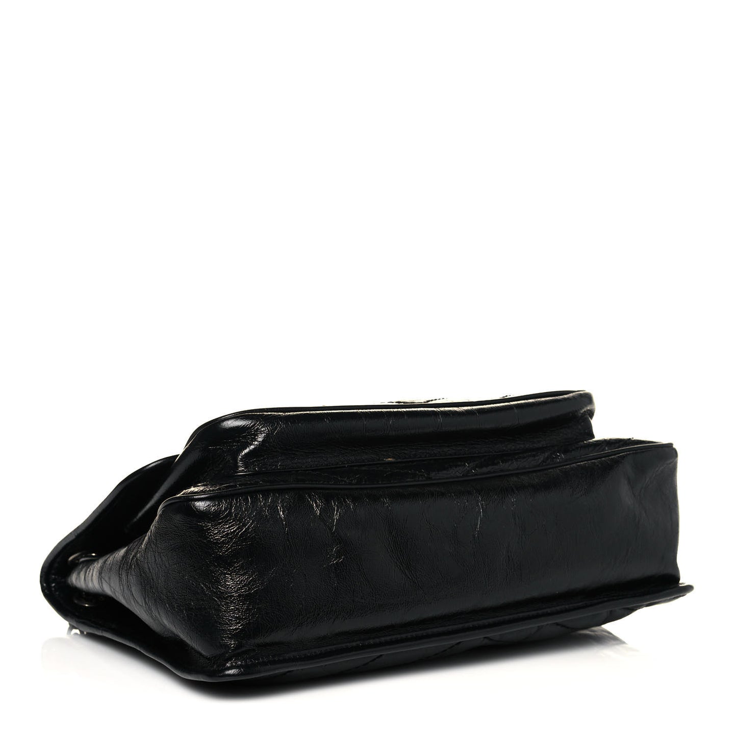 Crinkled Calfskin Matelasse Monogram Large Niki Chain Satchel Black
