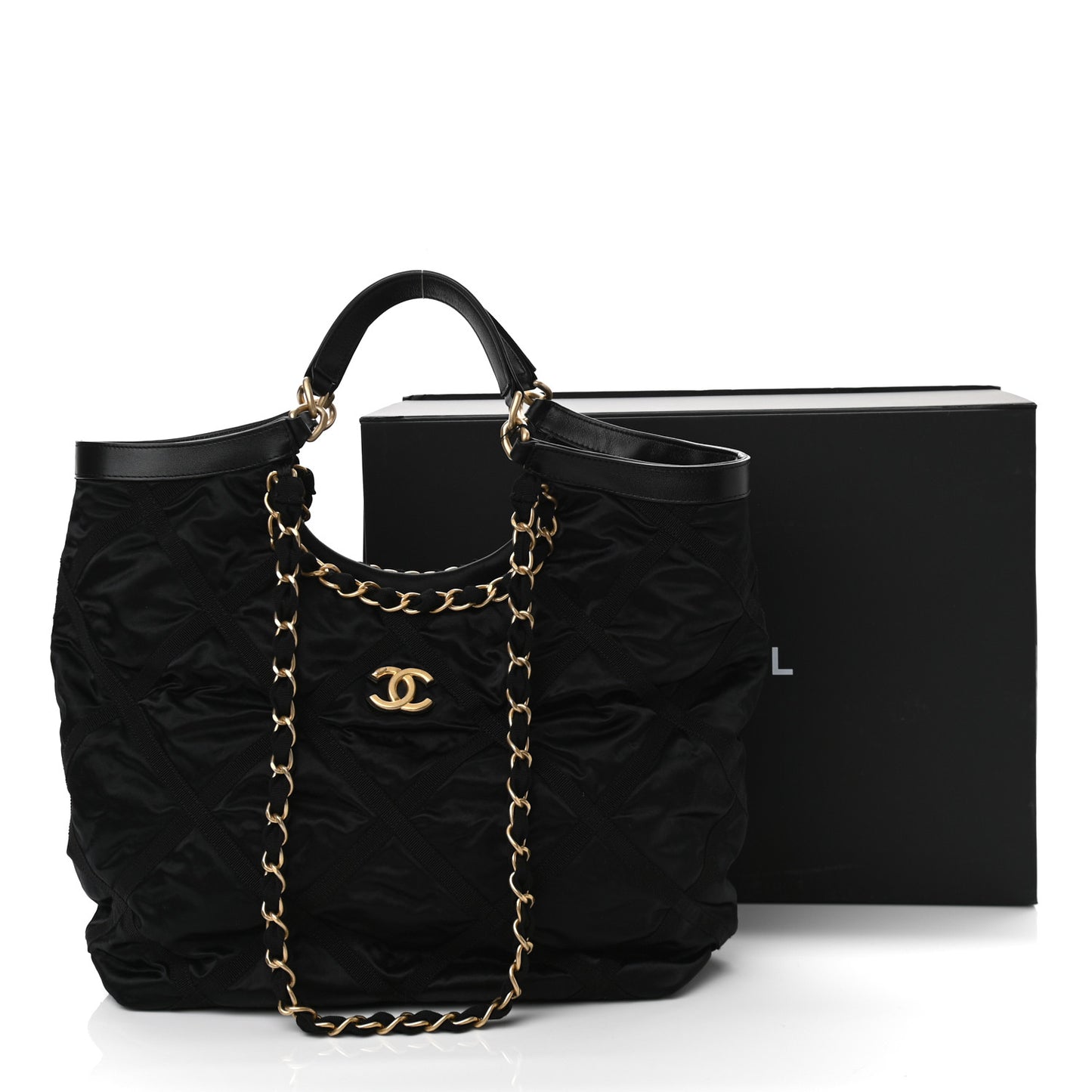 Nylon Grosgrain Quilted Lifestyle Shopping Tote Black