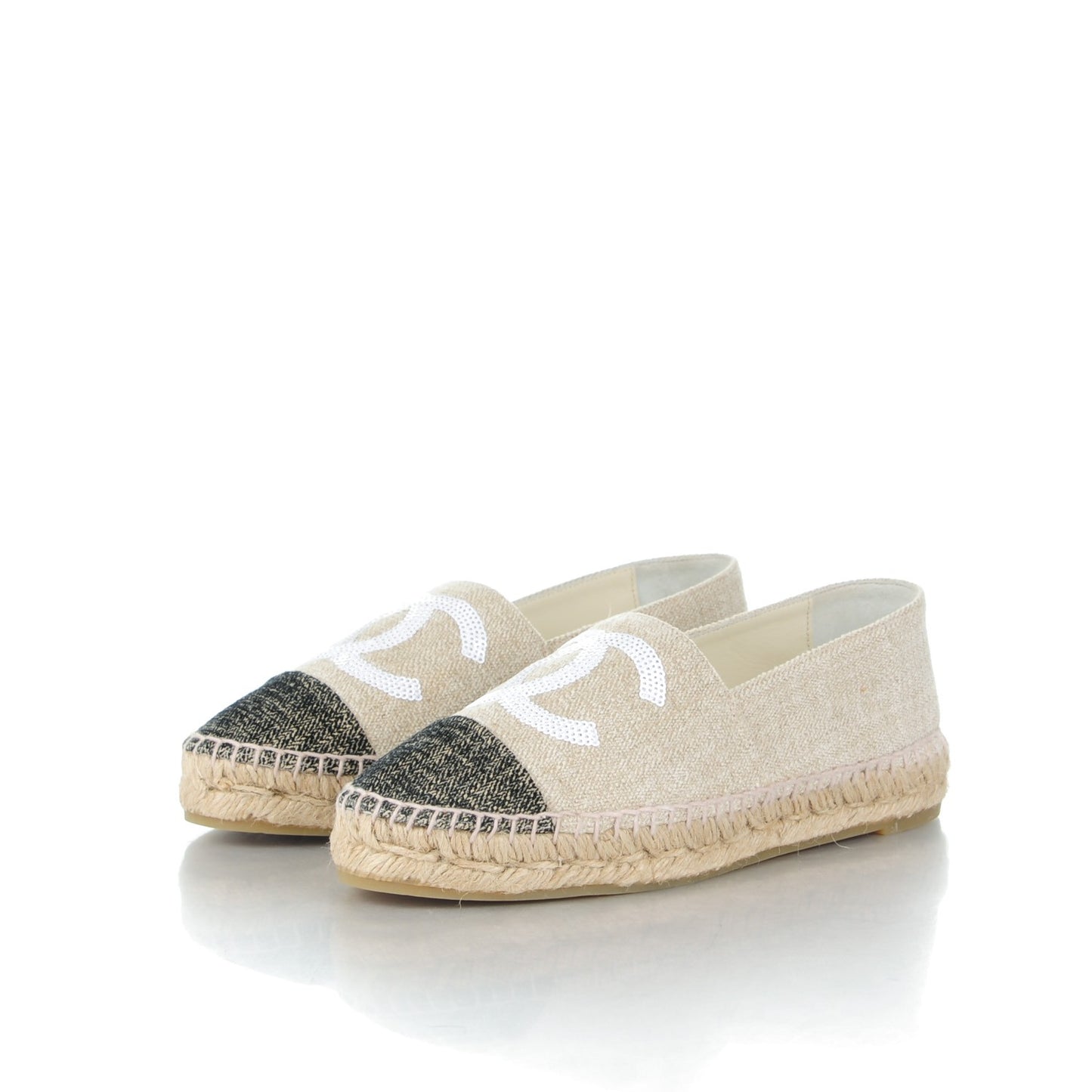 Toile Sequin CC Espadrilles 37 Beige Black