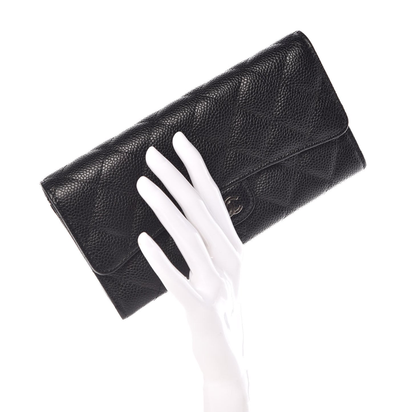 Caviar Quilted Large Gusset Flap Wallet Black