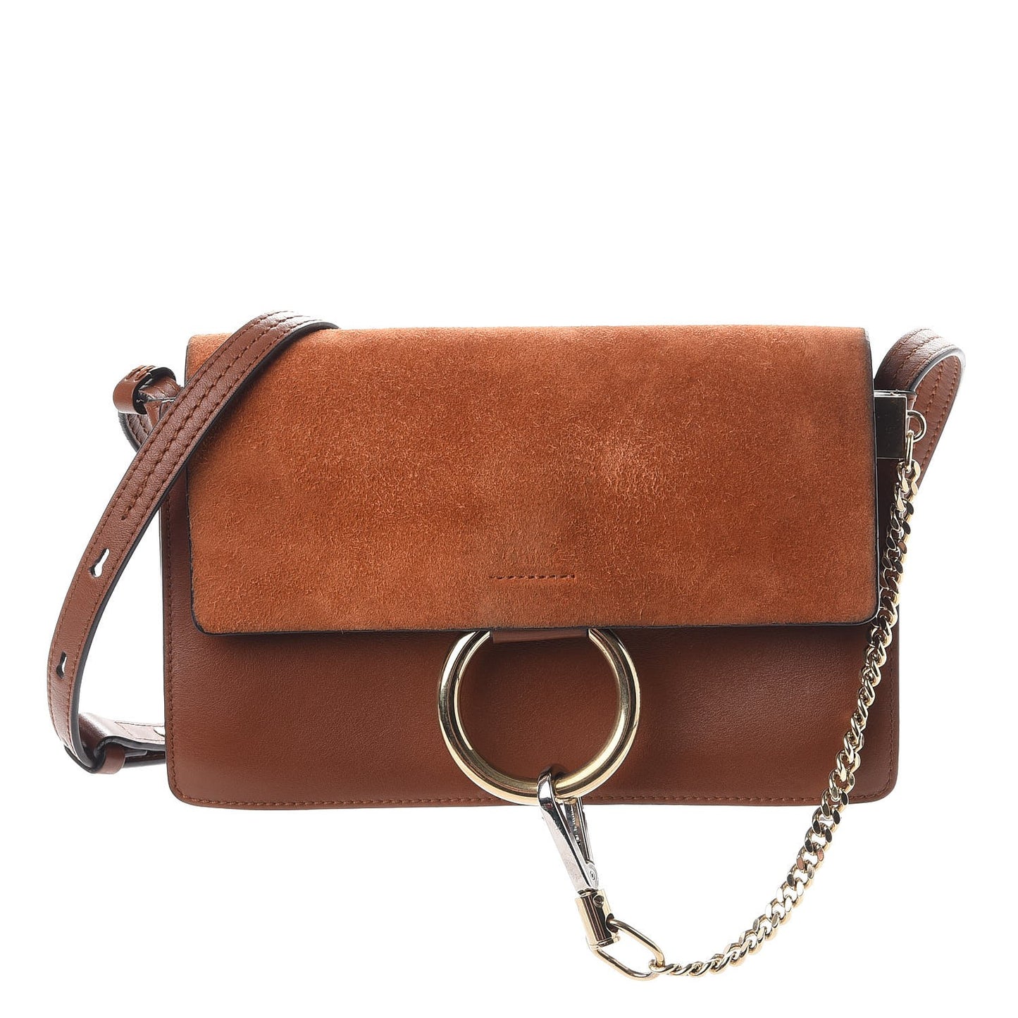 Suede Calfskin Small Faye Shoulder Bag Tobacco
