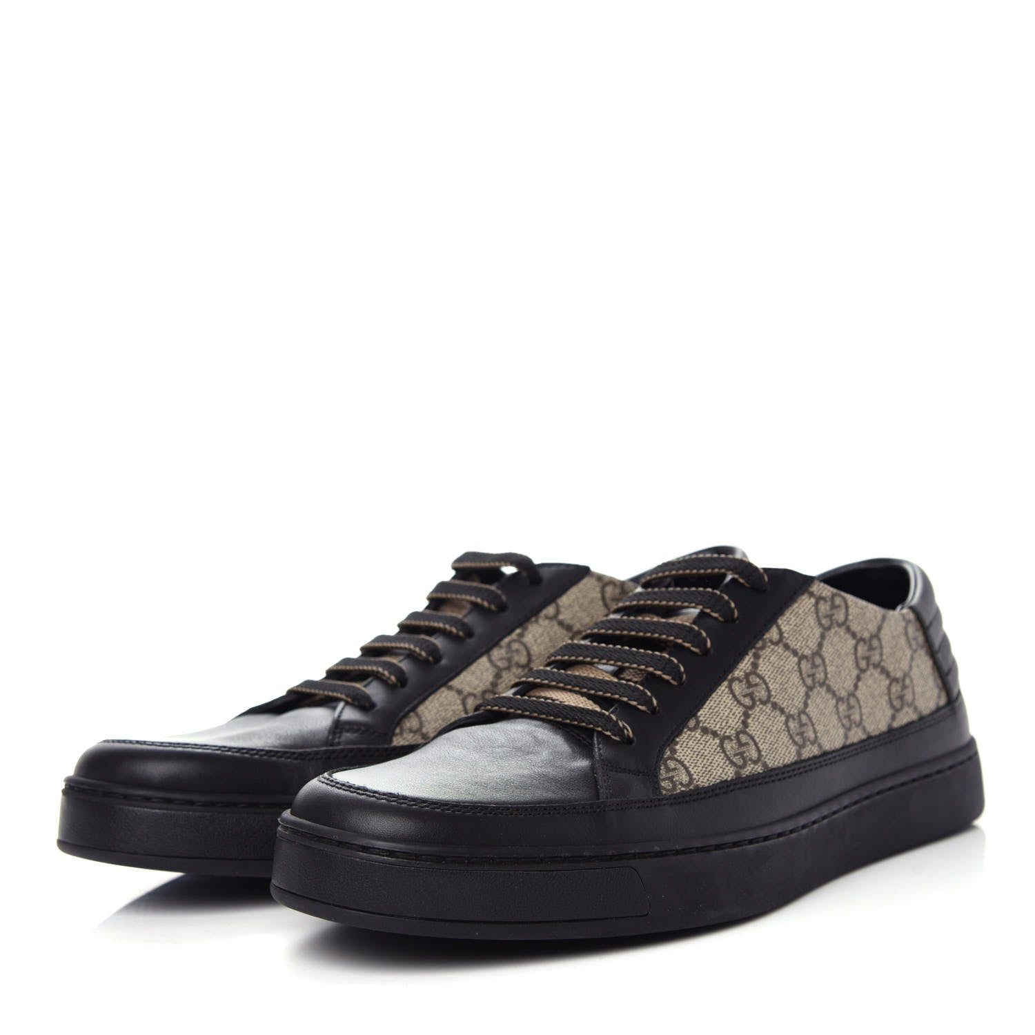 Gucci GG Supreme Monogram Mens Low Top Sneakers 8 Black Beige Ebony 3 of 11