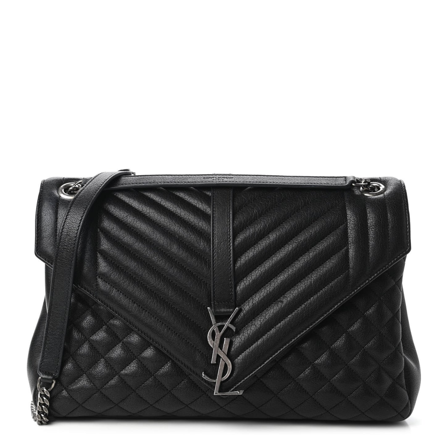 Calfskin Mixed Matelasse Triquilt Large Monogram Satchel Black