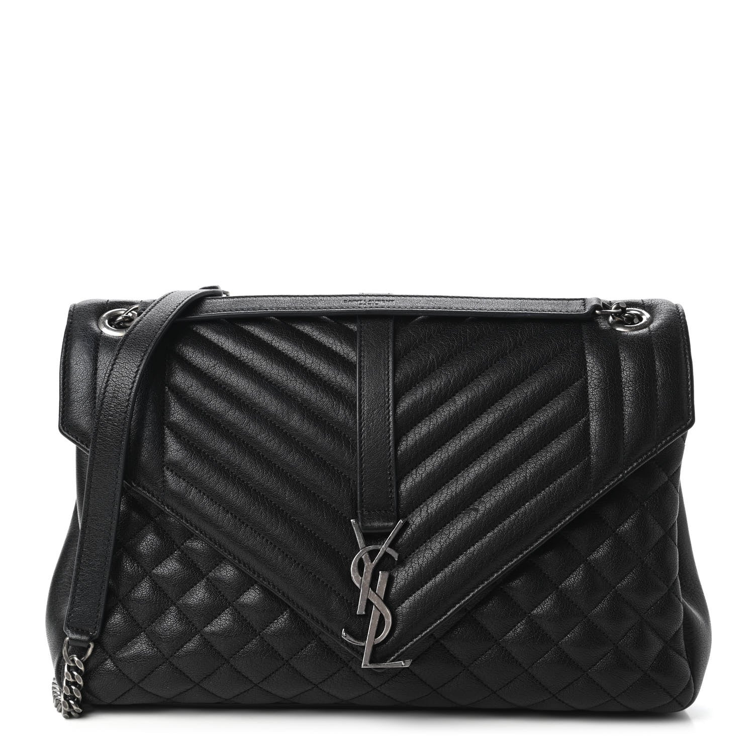 Saint Laurent Calfskin Mixed Matelasse Triquilt Large Monogram Satchel Black 1 of 10